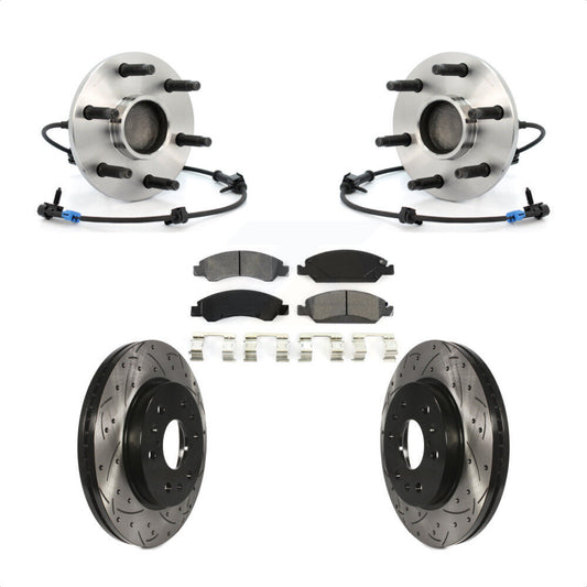Hub Bearing Drilled Slot Brake Rotor & Pad Front Kit For Chevrolet GMC Silverado