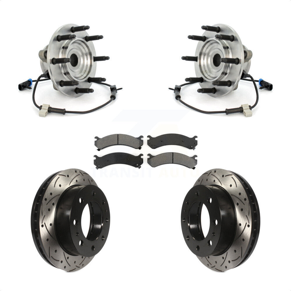 Hub Bearing Drilled Slot Brake Rotor Pad Front Kit For GMC Chevrolet Sierra 2500