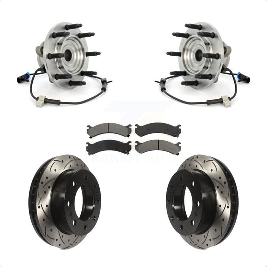 Hub Bearing Drilled Slot Brake Rotor Pad Front Kit For GMC Chevrolet Sierra 2500