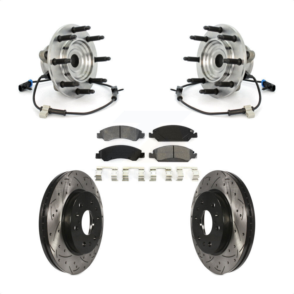 Hub Bearing Drilled Slot Brake Rotor & Pad Front Kit For Chevrolet GMC Silverado