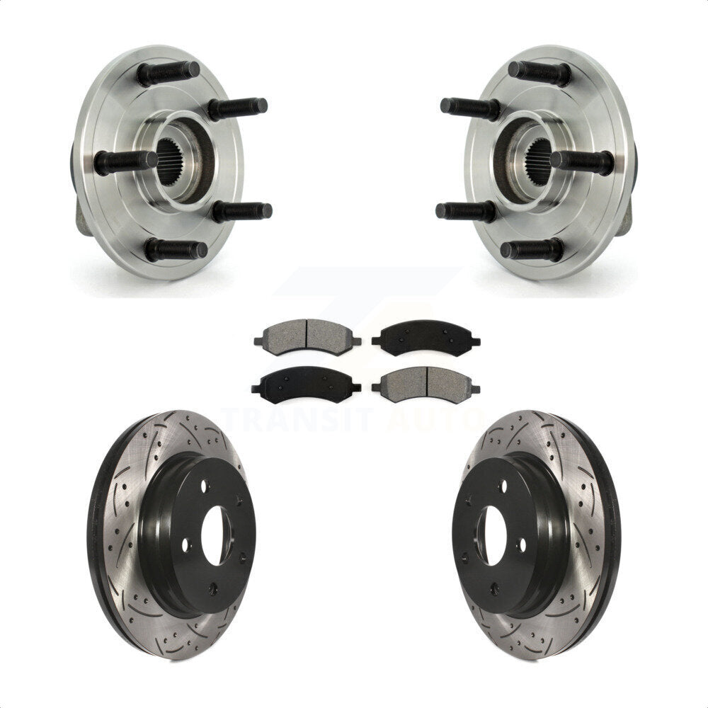 Hub Bearing Assembly Drilled Slot Brake Rotor & Pad Front Kit For Dodge Ram 1500