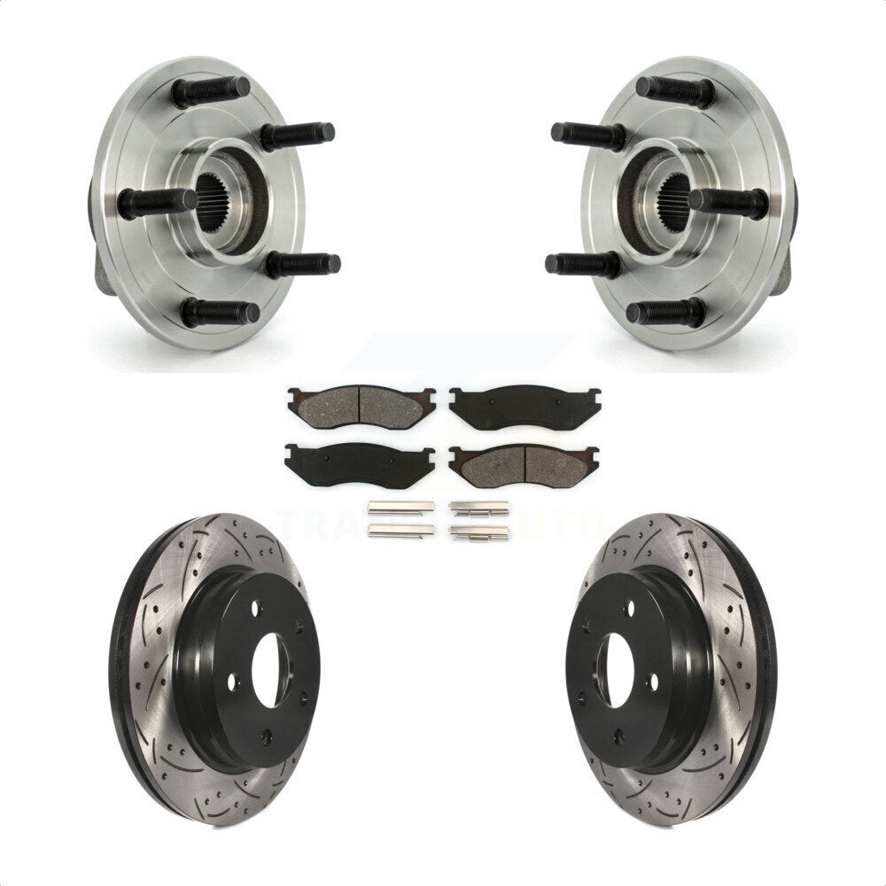 Hub Bearing Assembly Drilled Slot Brake Rotor & Pad Front Kit For Dodge Ram 1500