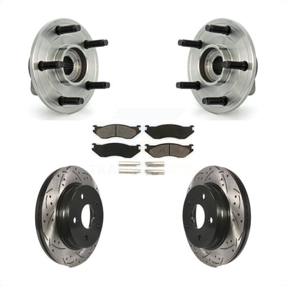 Hub Bearing Assembly Drilled Slot Brake Rotor & Pad Front Kit For Dodge Ram 1500