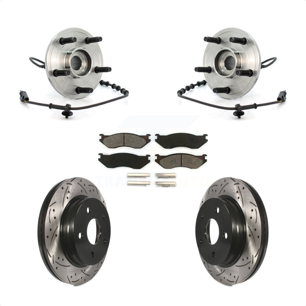 Hub Bearing Assembly Drilled Slot Brake Rotor & Pad Front Kit For Dodge Ram 1500