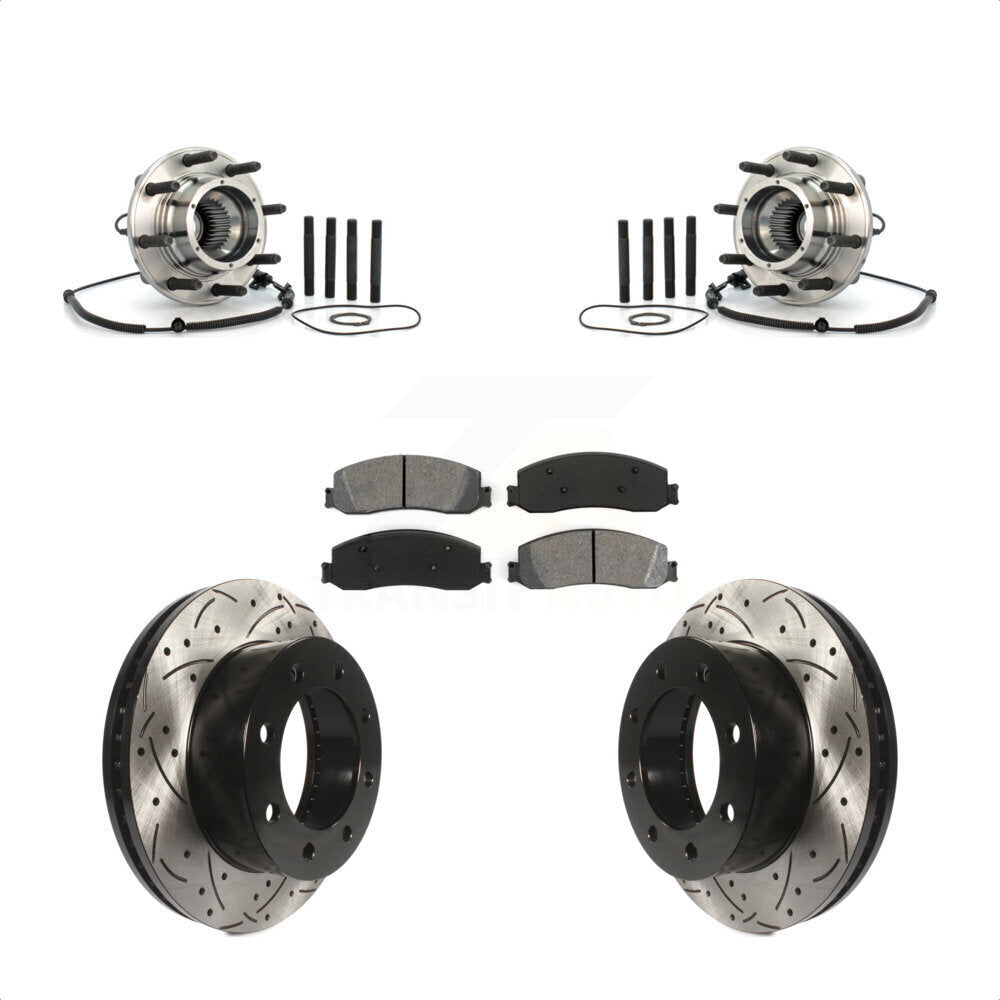Hub Bearing Drilled Slot Brake Rotor Pad Front Kit For Ford F-350 Super Duty 4WD