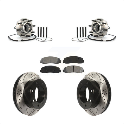 Hub Bearing Drilled Slot Brake Rotor Pad Front Kit For Ford F-350 Super Duty 4WD