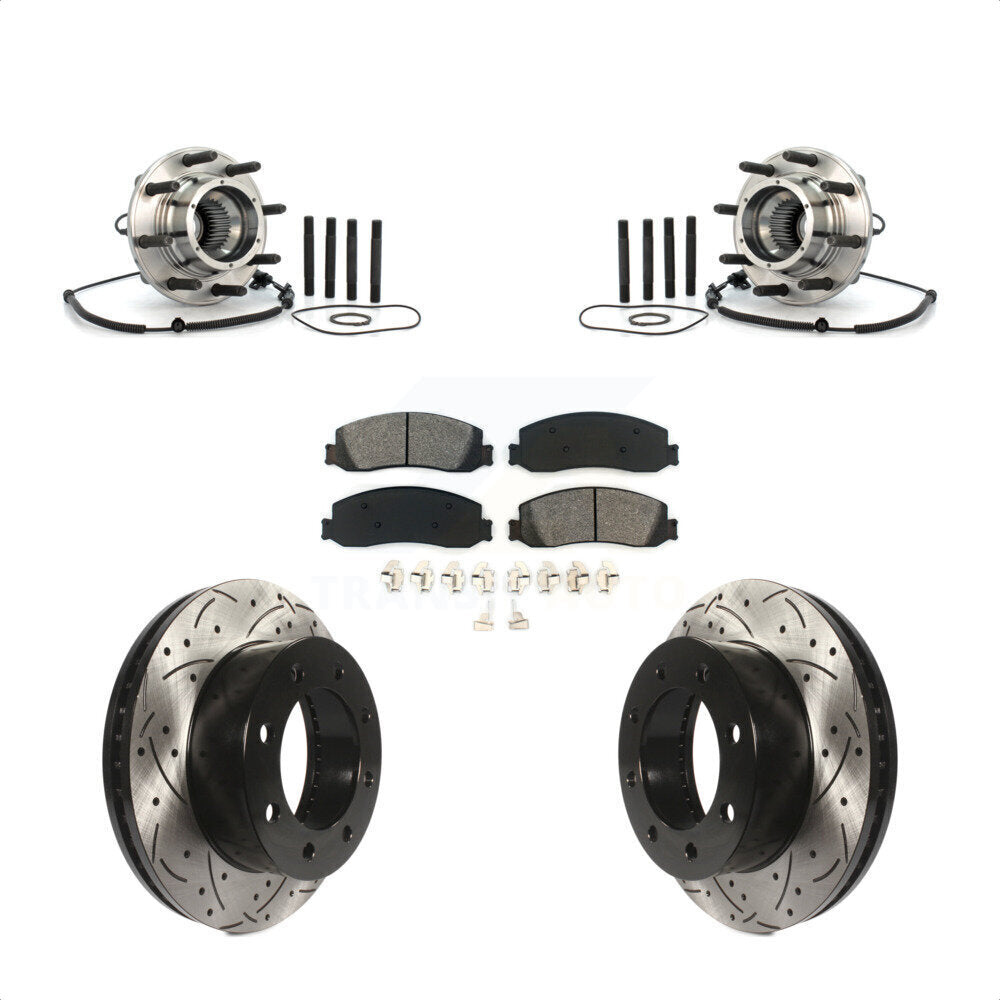Hub Bearing Drilled Slot Brake Rotor Pad Front Kit For Ford F-250 Super Duty 4WD