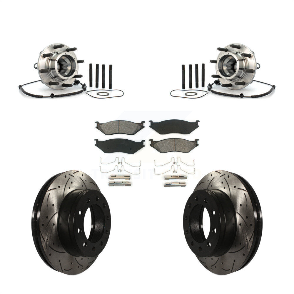 Hub Bearing Drill Slot Brake Rotor Pad Front Kit For Ford F-550 Super Duty 4 X