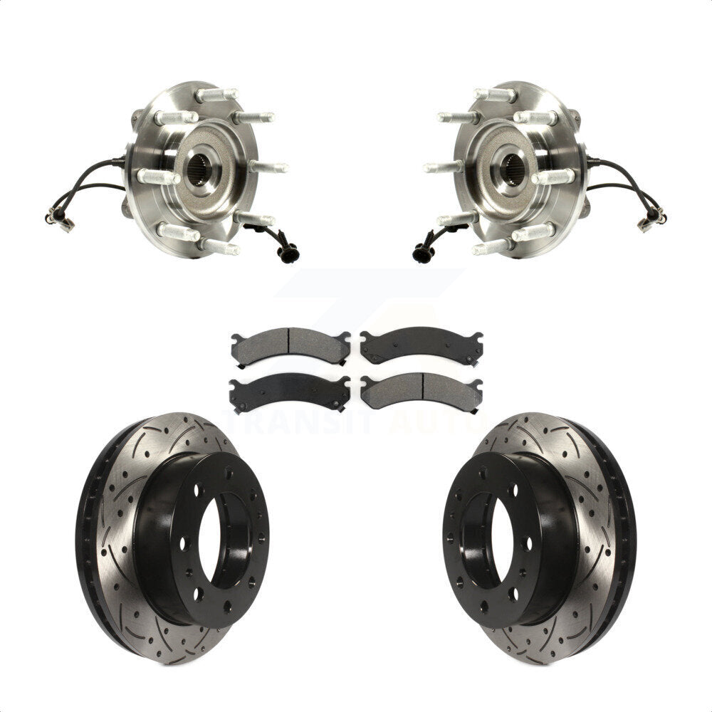 Hub Bearing Drilled Slot Brake Rotor Pad Front Kit For GMC Chevrolet Sierra 2500