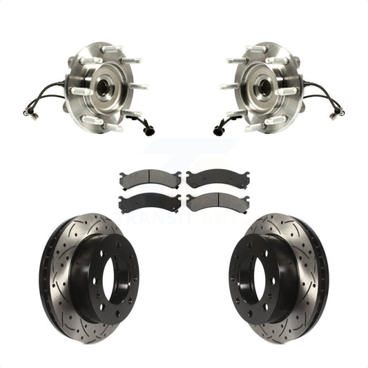 Hub Bearing Drilled Slot Brake Rotor Pad Front Kit For GMC Chevrolet Sierra 2500