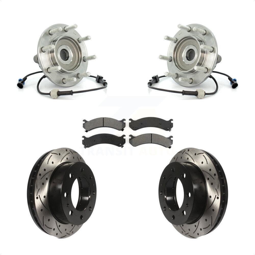 Hub Bearing Drilled Slot Brake Rotor Pad Front Kit For Chevrolet GMC Sierra 3500
