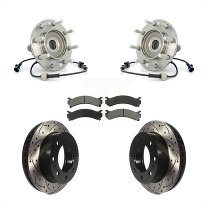 Hub Bearing Drilled Slot Brake Rotor Pad Front Kit For Chevrolet GMC Sierra 3500
