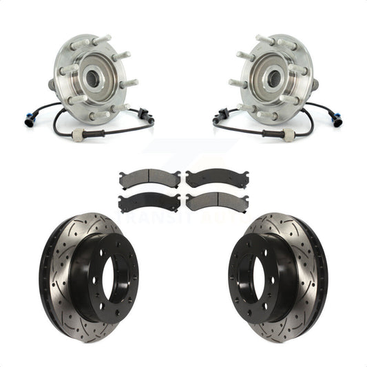 Hub Bearing Drilled Slot Brake Rotor Pad Front Kit For Chevrolet GMC Sierra 3500