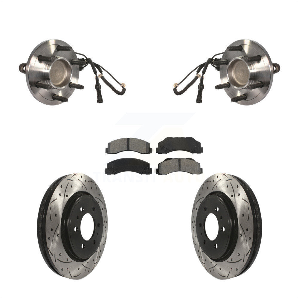 Hub Bearing Drill Slot Brake Rotor Pad Front Kit For Ford Expedition Lincoln RWD