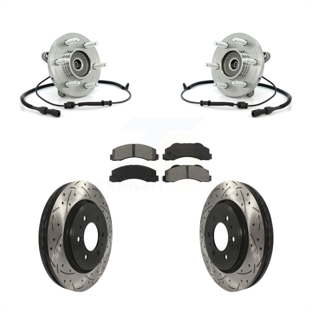 Hub Bearing Drill Slot Brake Rotor Pad Front Kit For Ford Expedition Lincoln 4WD