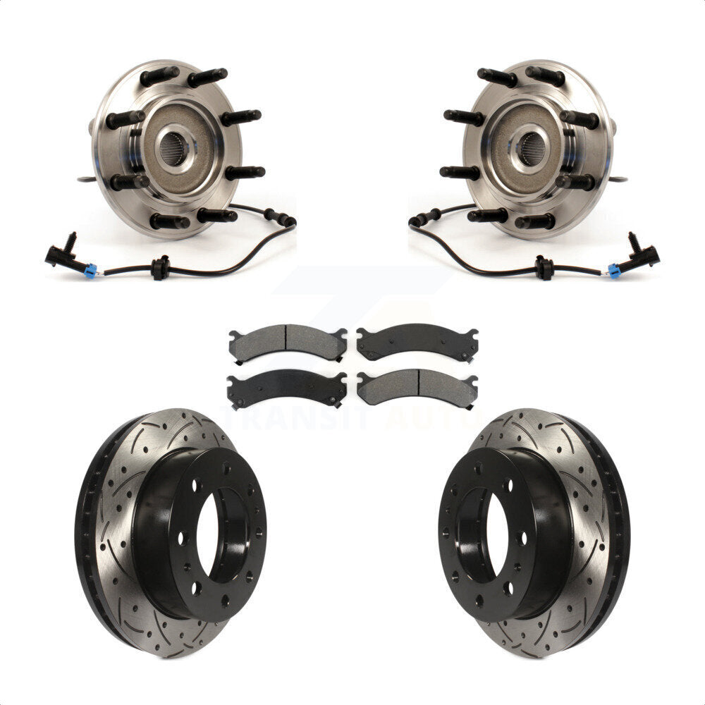 Hub Bearing Drilled Slot Brake Rotor Pad Front Kit For Chevrolet GMC Sierra 2500