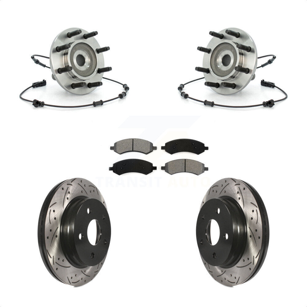 Hub Bearing Assembly Drilled Slot Brake Rotor & Pad Front Kit For Dodge Ram 1500