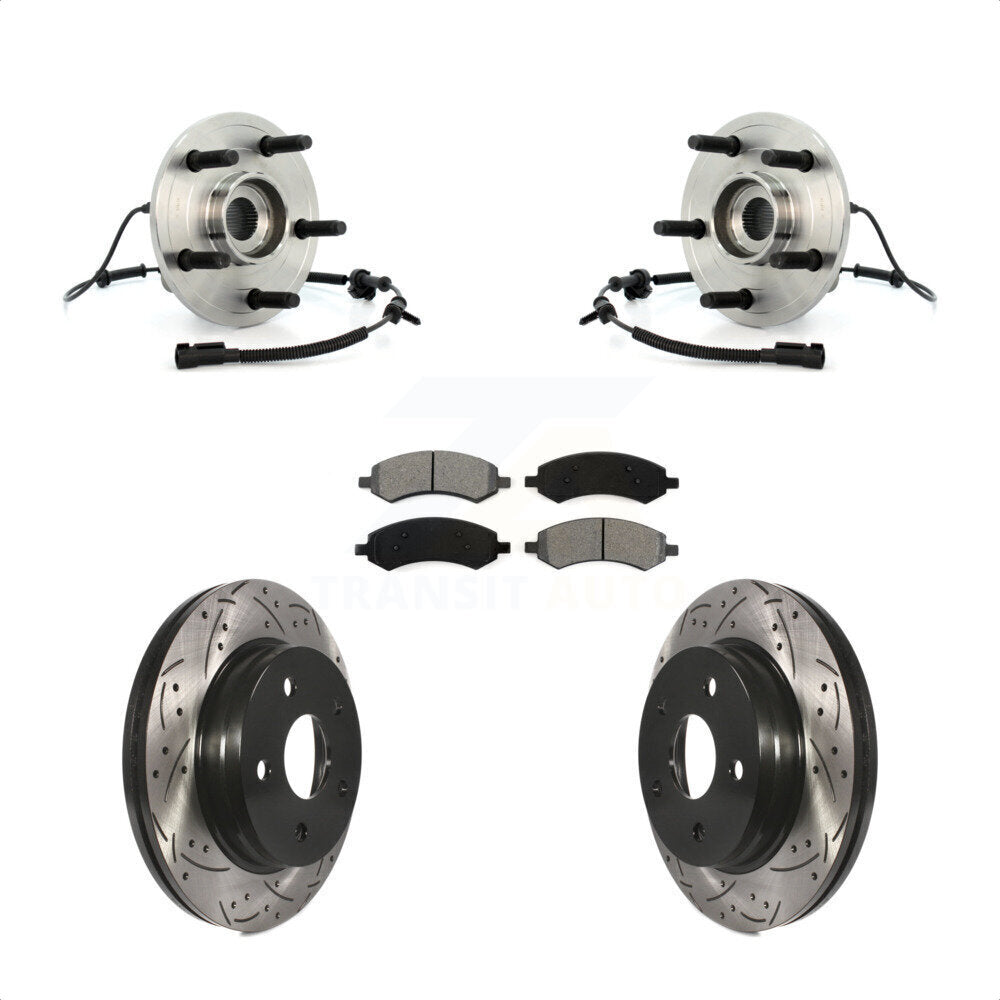 Hub Bearing Assembly Drilled Slot Brake Rotor & Pad Front Kit For Dodge Ram 1500