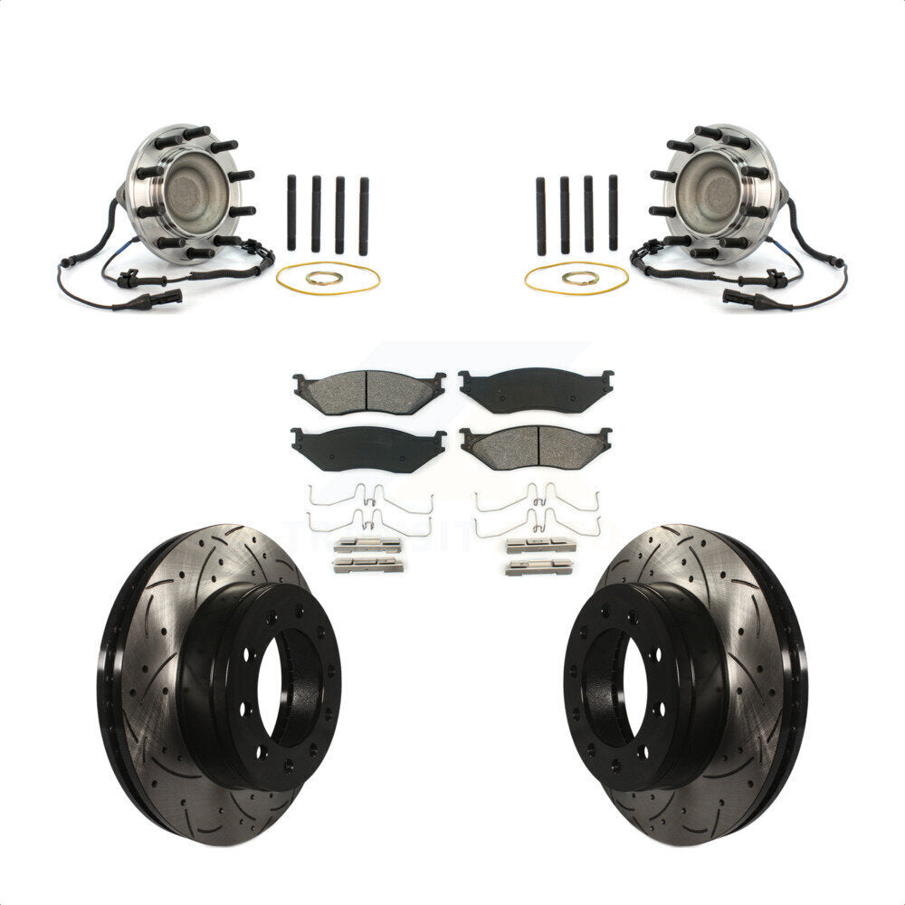 Hub Bearing Drill Slot Brake Rotor Pad Front Kit For Ford F-550 Super Duty F-450