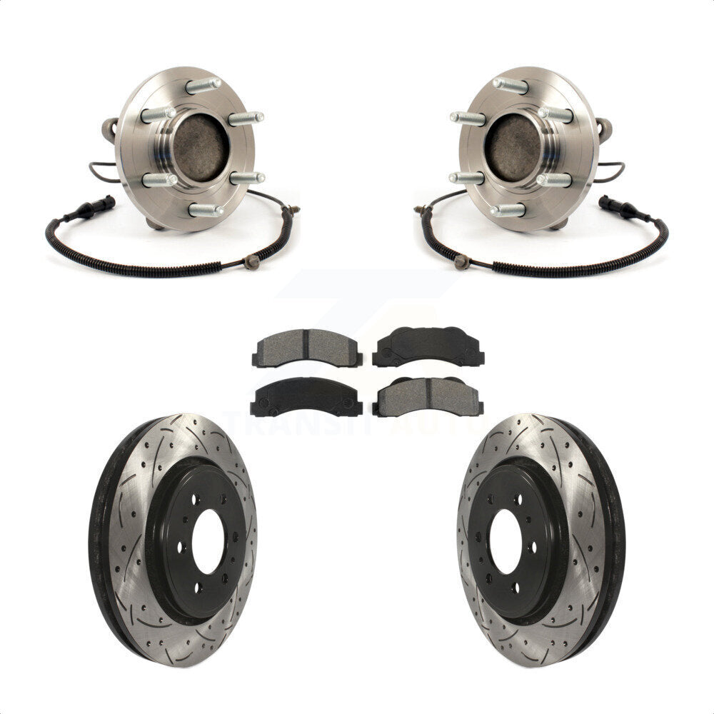 Hub Bearing Coated Drill Slot Brake Rotor Pads Front Kit For 2010 Ford F-150 RWD