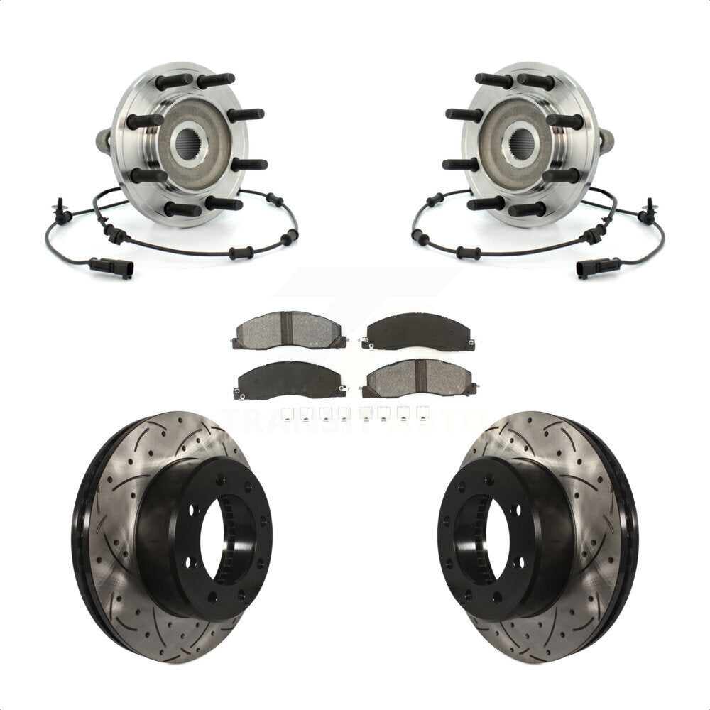 Hub Bearing Drilled Slot Brake Rotor & Pad Front Kit For Dodge Ram 2500 3500 4WD