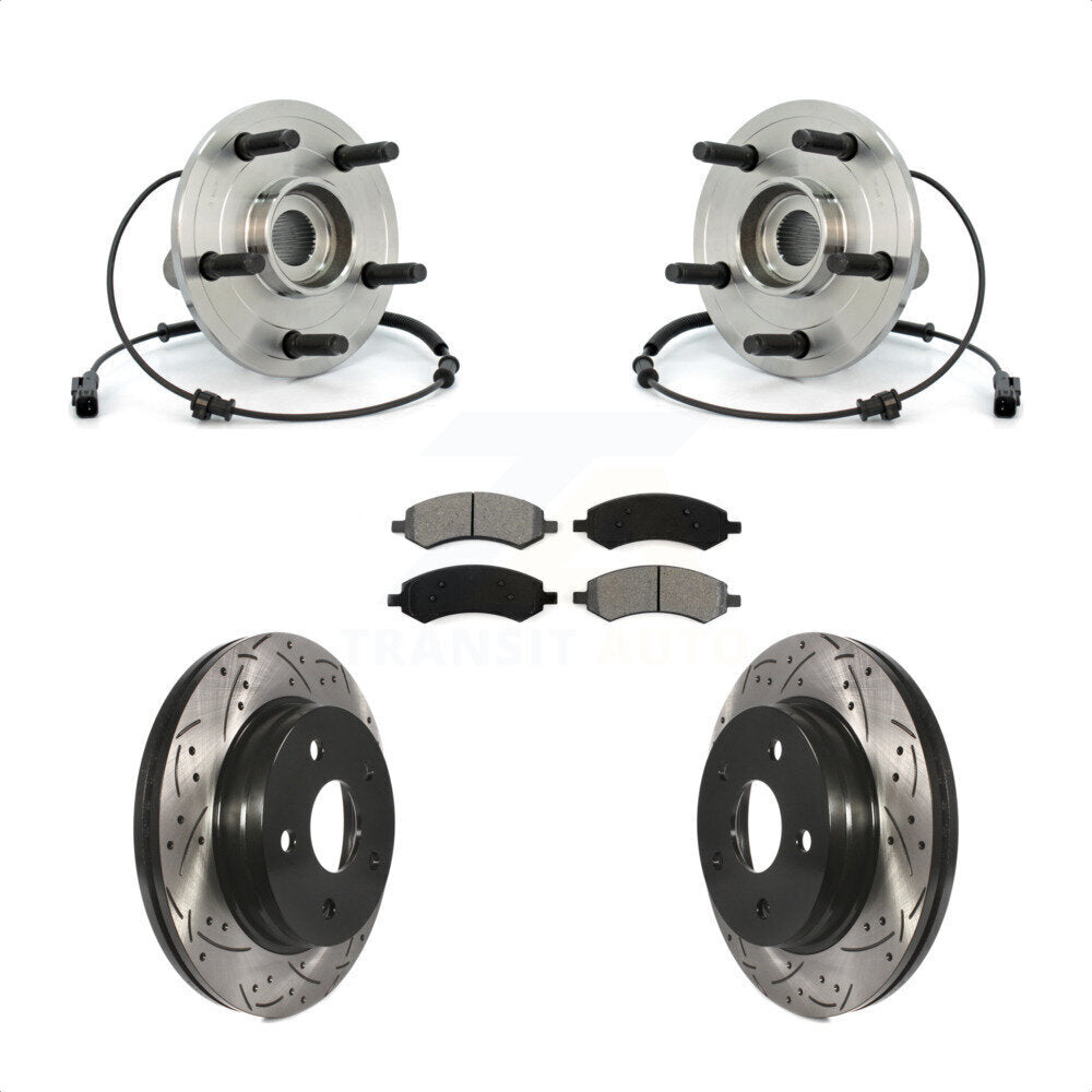 Hub Bearing Assembly Drilled Slot Brake Rotor & Pad Front Kit For Dodge Ram 1500