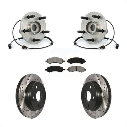 Hub Bearing Assembly Drilled Slot Brake Rotor & Pad Front Kit For Dodge Ram 1500