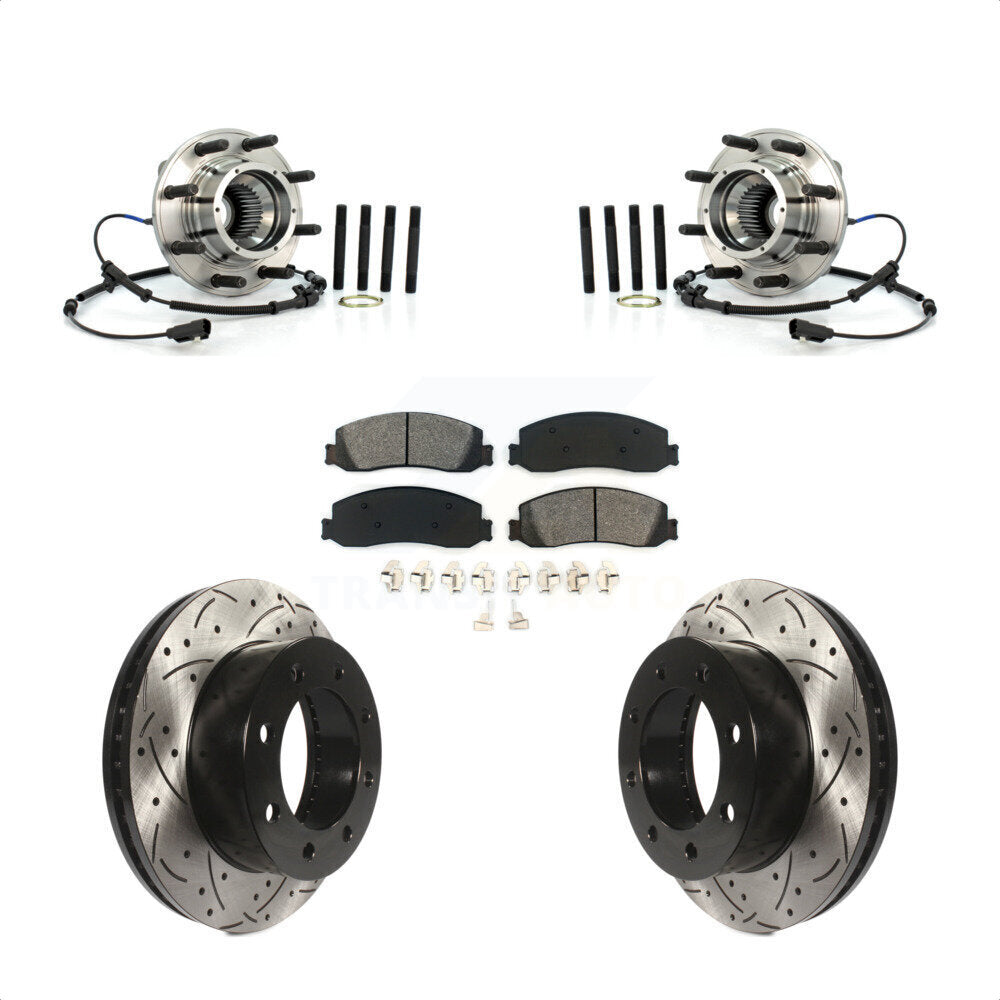 Hub Bearing Drill Slot Brake Rotor Pad Front Kit For Ford F-350 Super Duty F-250