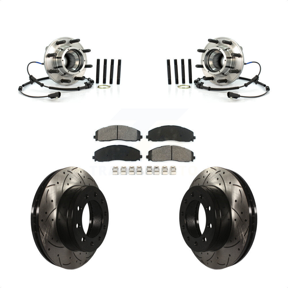 Hub Bearing Drilled Slot Brake Rotor Pad Front Kit For Ford F-250 Super Duty 4WD