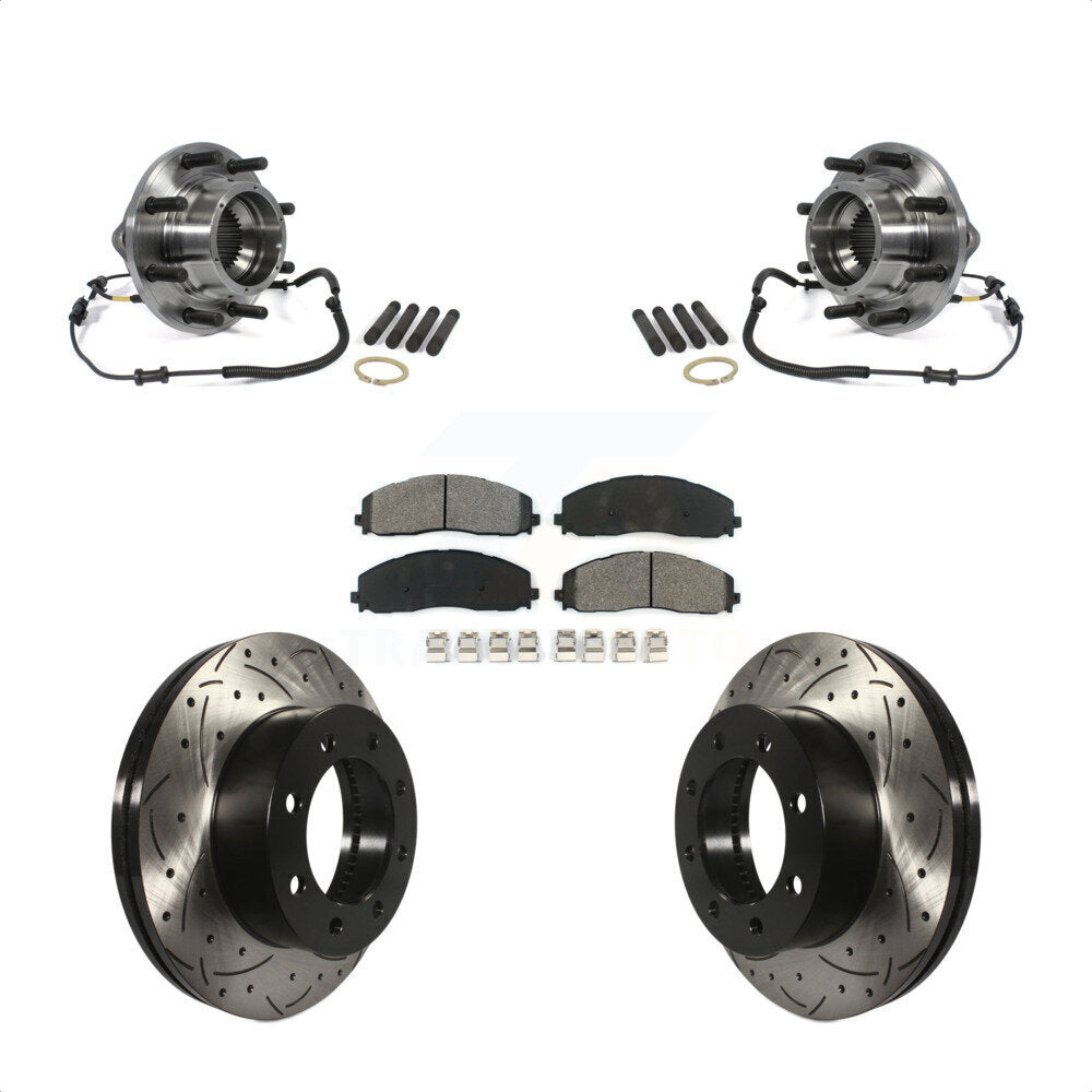Hub Bearing Drilled Slot Brake Rotor Pad Front Kit For Ford F-350 Super Duty 4WD