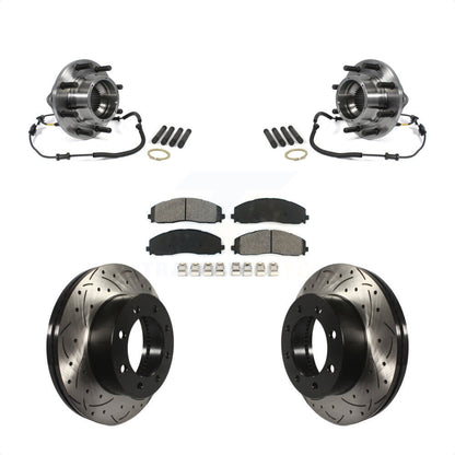 Hub Bearing Drilled Slot Brake Rotor Pad Front Kit For Ford F-350 Super Duty 4WD