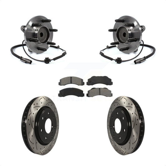 Hub Bearing Drilled Slot Brake Rotor Pads Front Kit For 2011-2014 Ford F-150 RWD