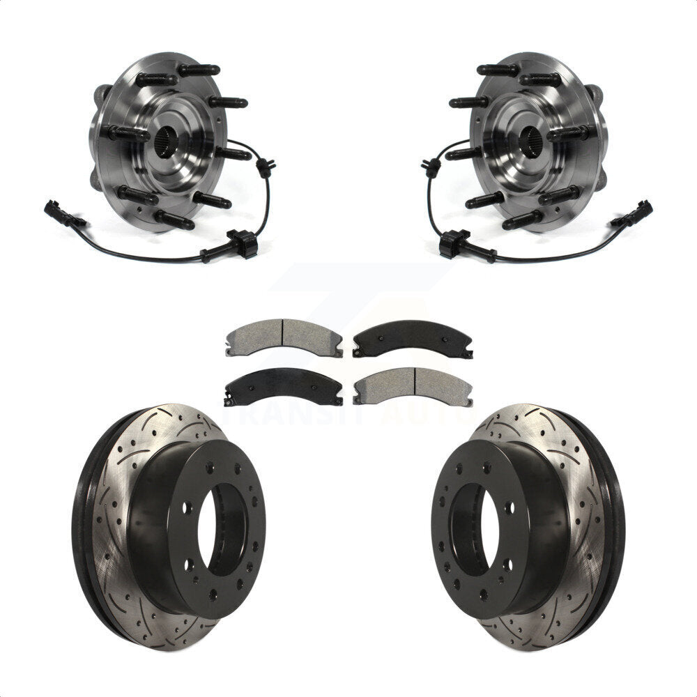Hub Bearing Drilled Slot Brake Rotor Pad Front Kit For GMC Chevrolet Sierra 2500