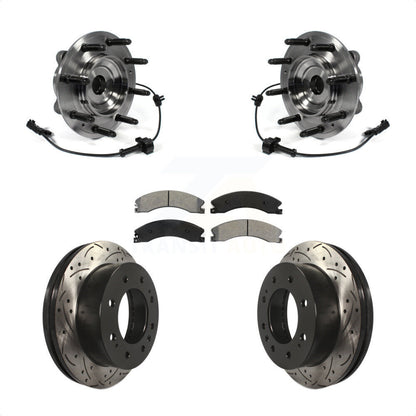 Hub Bearing Drilled Slot Brake Rotor Pad Front Kit For GMC Chevrolet Sierra 2500