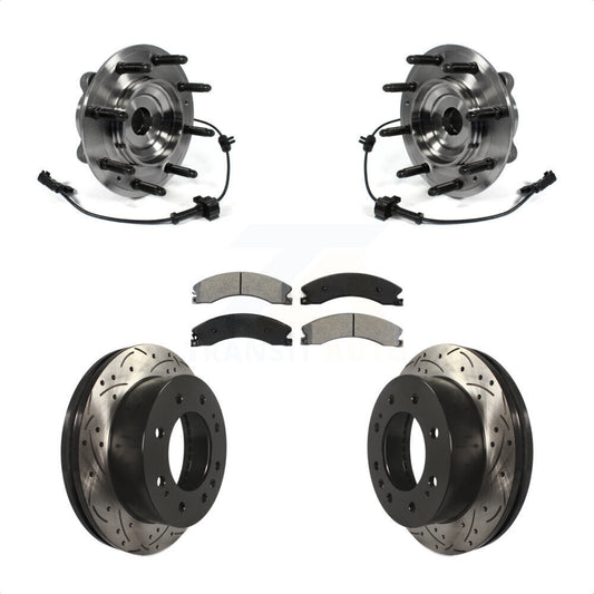 Hub Bearing Drilled Slot Brake Rotor Pad Front Kit For GMC Chevrolet Sierra 2500