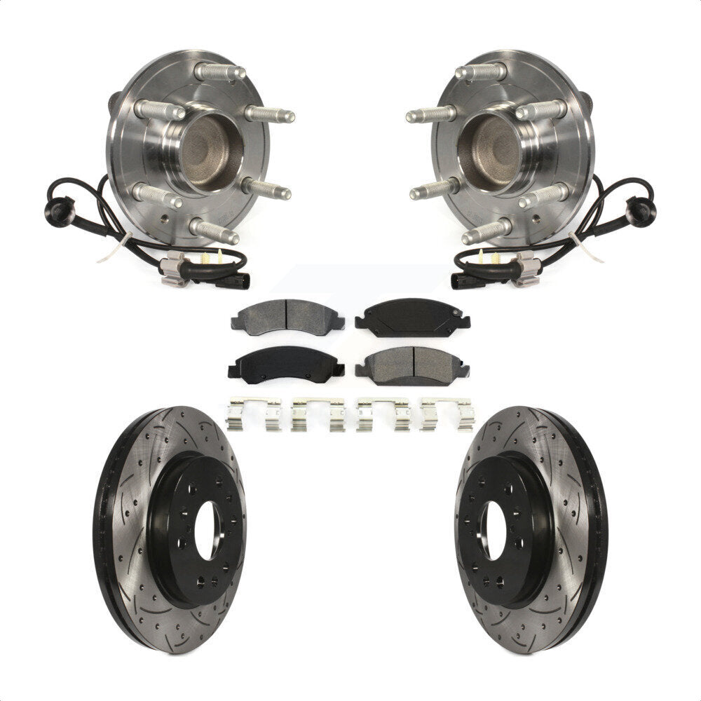 Hub Bearing Drilled Slot Brake Rotor Pad Front Kit For GMC Sierra 1500 Chevrolet