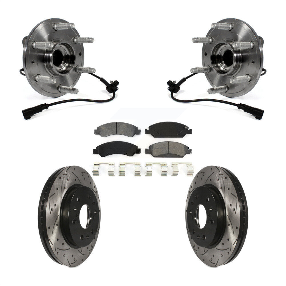 Hub Bearing Drilled Slot Brake Rotor Pad Front Kit For GMC Sierra 1500 Chevrolet