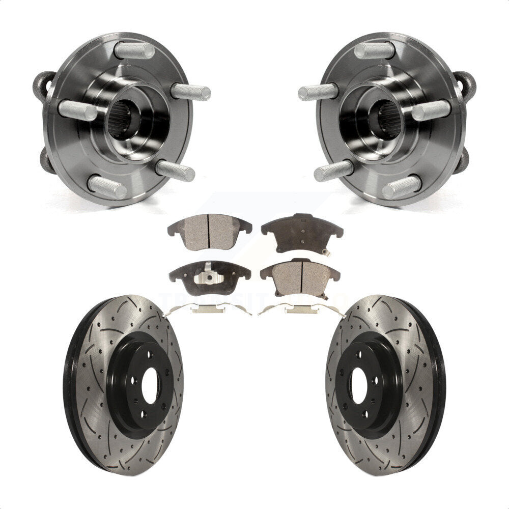 Hub Bearing Drilled Slot Brake Rotor & Pad Front Kit For Ford Fusion Lincoln MKZ