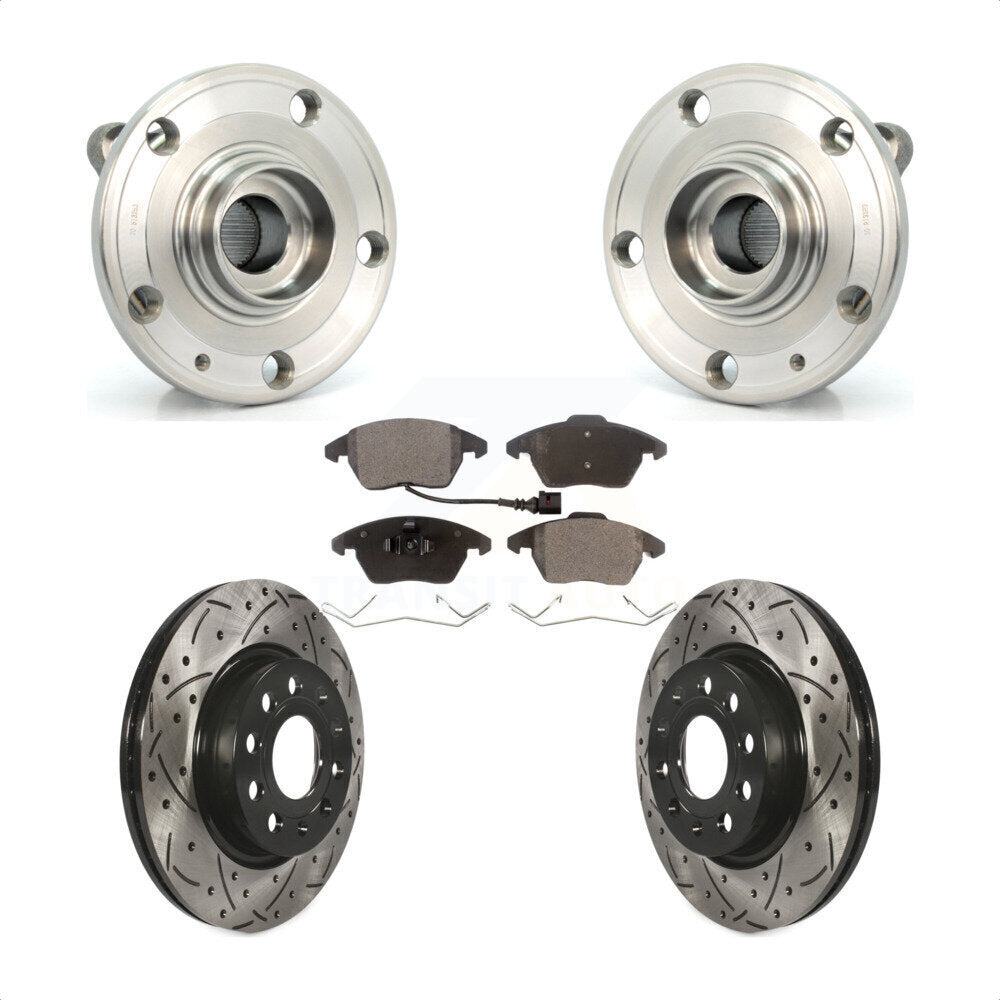 Hub Bearing Coat Drill Slot Brake Rotor Pad Front Kit For Volkswagen GTI Audi A3