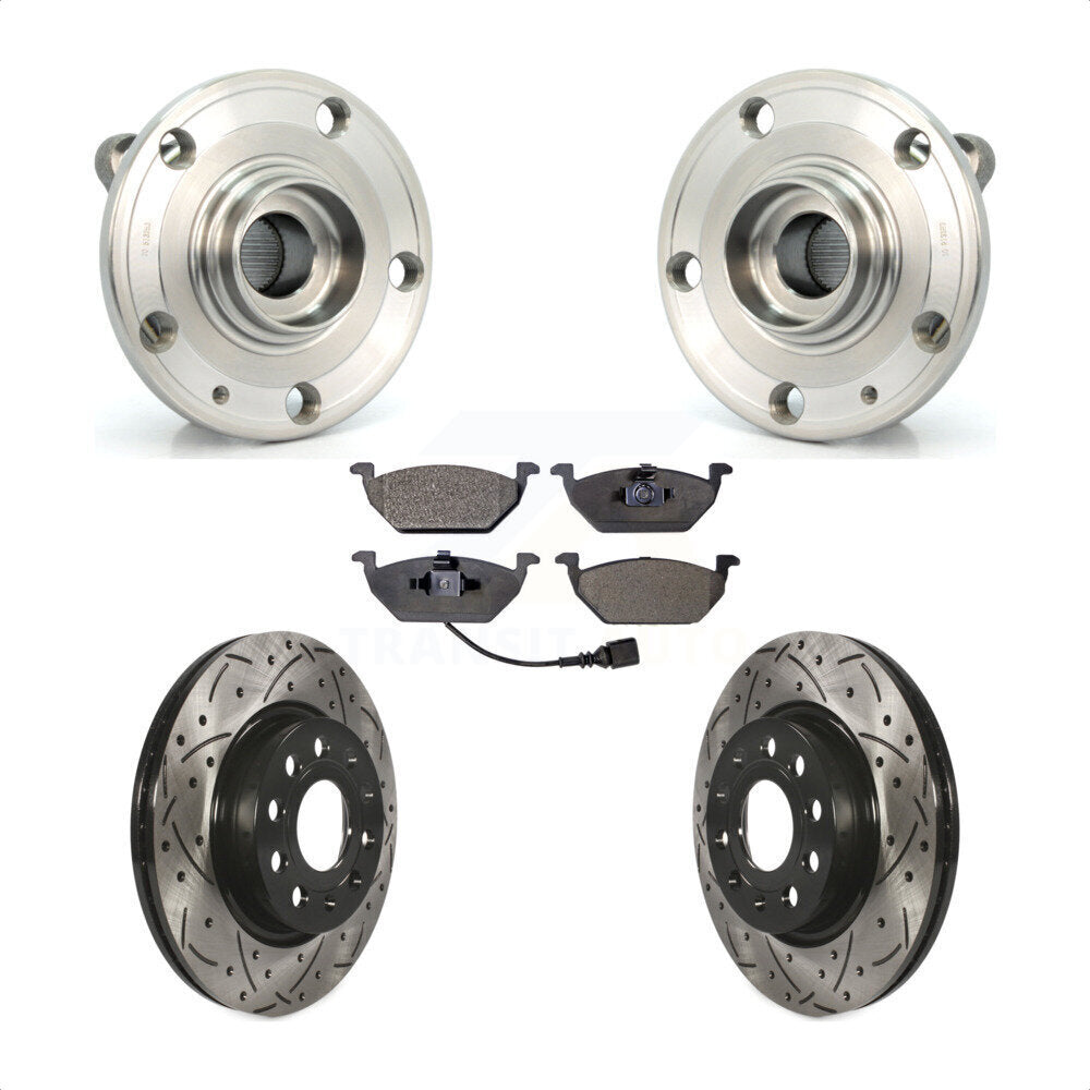 Hub Bearing Assembly Drilled Slot Brake Rotor Pad Front Kit For Volkswagen Jetta