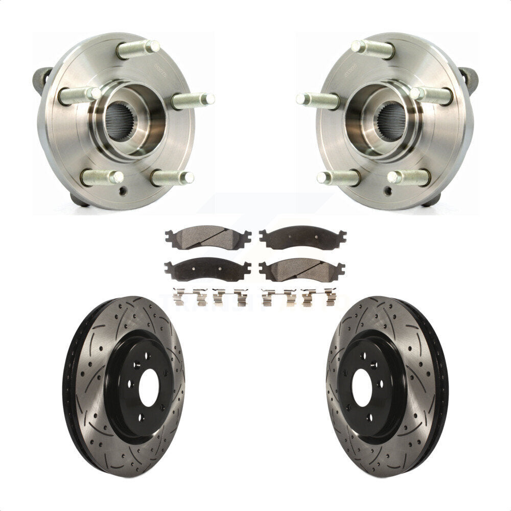 Hub Bearing Drilled Slot Brake Rotor Pad Front Kit For 2010-2012 Ford Taurus SHO
