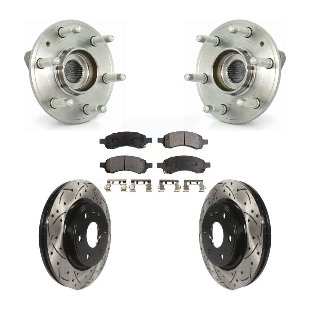 Hub Bearing Drilled Slot Brake Rotor Pads Front Kit For GMC Acadia Buick Enclave