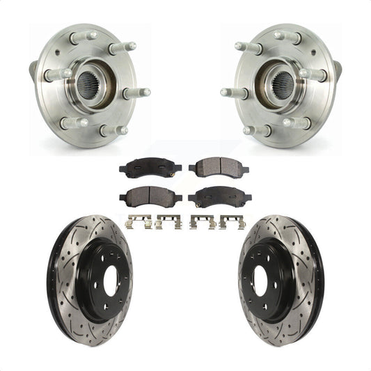 Hub Bearing Drilled Slot Brake Rotor Pads Front Kit For GMC Acadia Buick Enclave