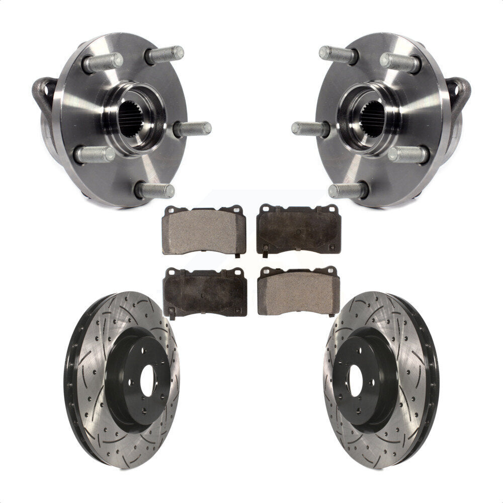 Hub Bearing Coat Drill Slot Brake Rotor Pad Front Kit For Subaru Impreza WRX STI