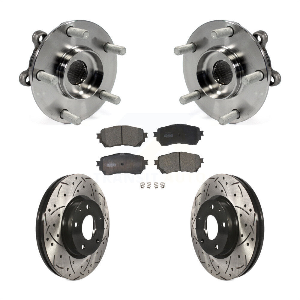 Hub Bearing Assembly Coated Drilled Slot Brake Rotor & Pad Front Kit For Mazda 6