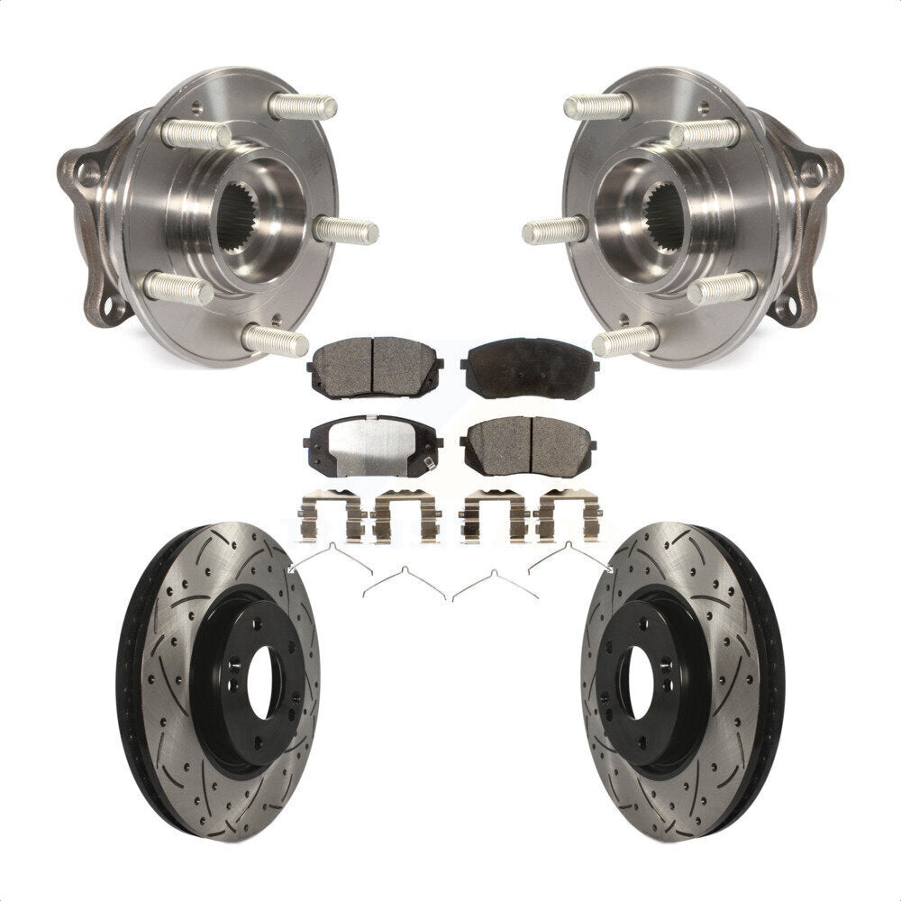Hub Bearing Assembly Drilled Slot Brake Rotor & Pad Front Kit For Hyundai Sonata