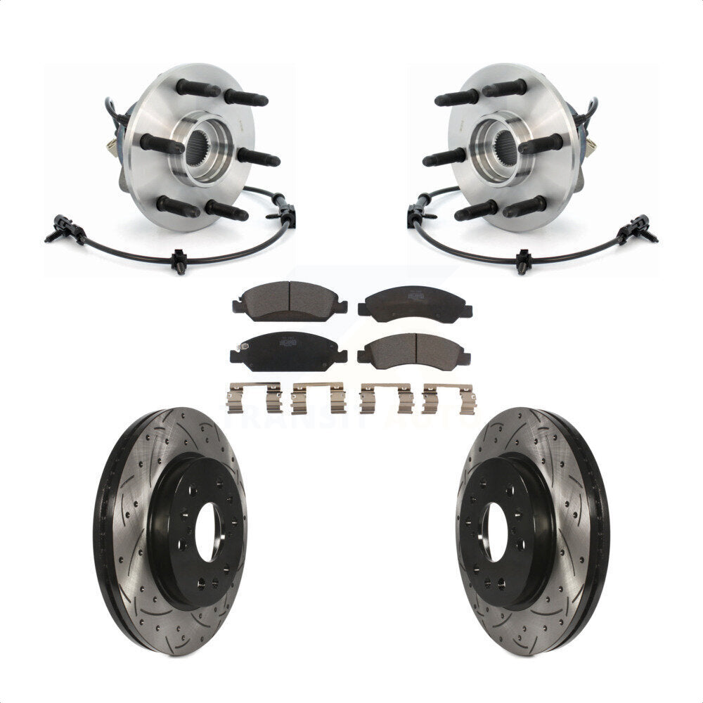 Hub Bearing Drilled Slot Brake Rotor & Pad Front Kit For Chevrolet GMC Silverado