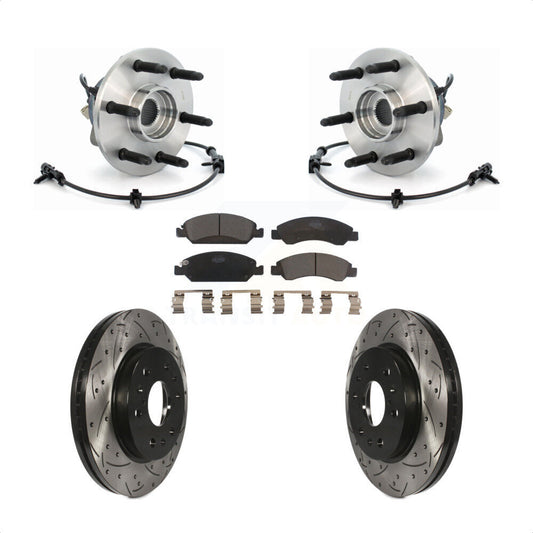 Hub Bearing Drilled Slot Brake Rotor & Pad Front Kit For Chevrolet GMC Silverado