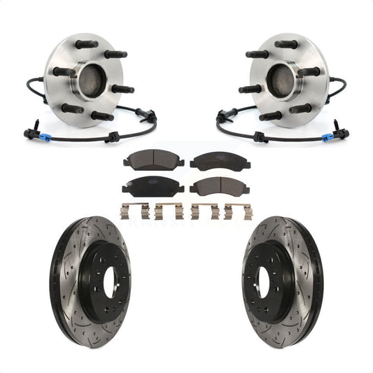 Hub Bearing Drilled Slot Brake Rotor & Pad Front Kit For Chevrolet GMC Silverado