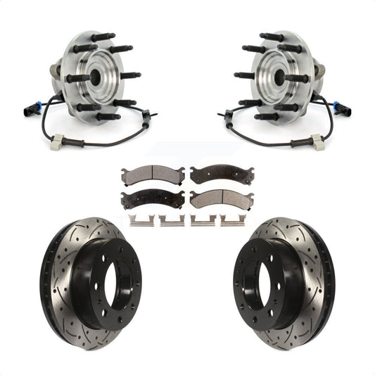 Hub Bearing Drilled Slot Brake Rotor Pad Front Kit For GMC Chevrolet Sierra 2500